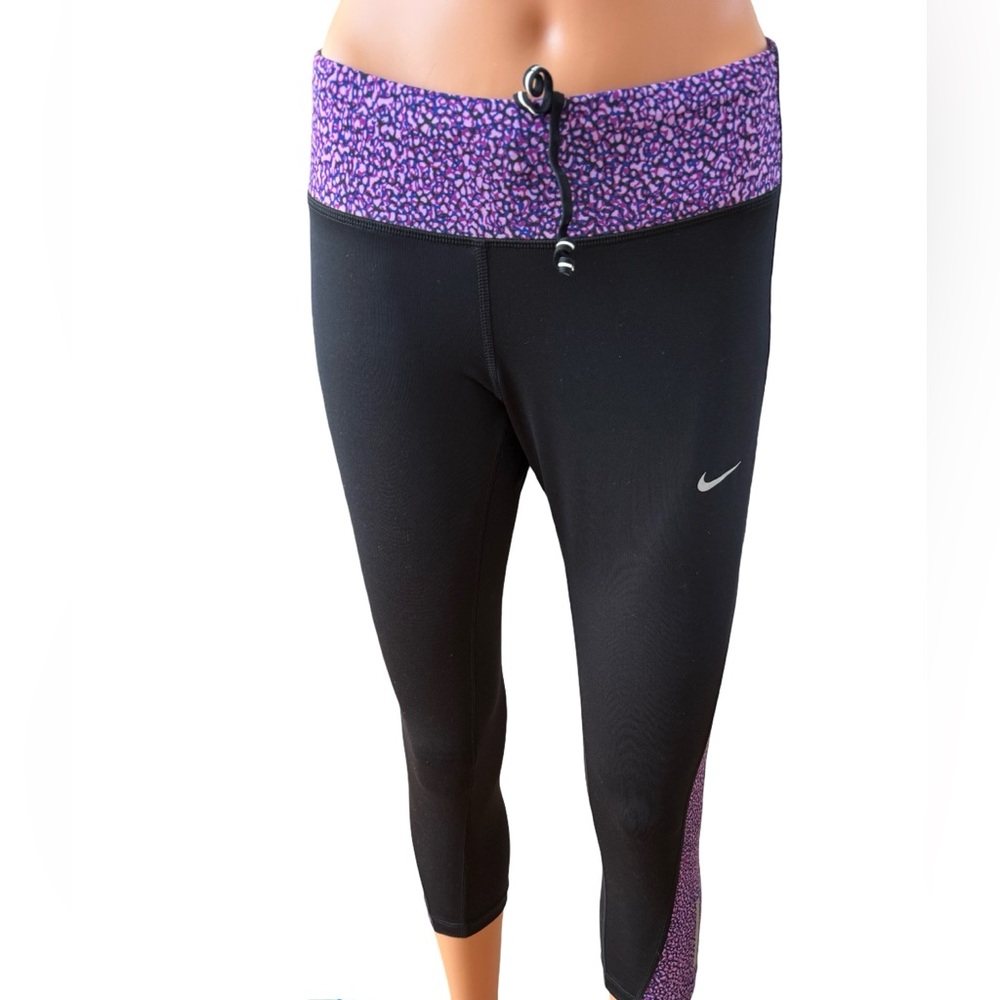 Nike Black Cropped Leggings with Purple Side Panel